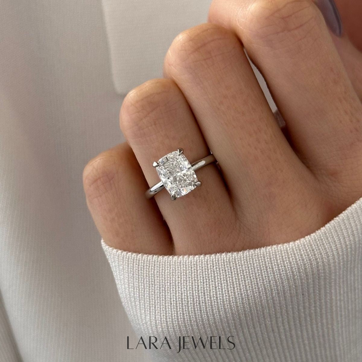 1.0-4.0 CT Elongated Cushion Lab Grown Diamond Solitaire Engagement Ring