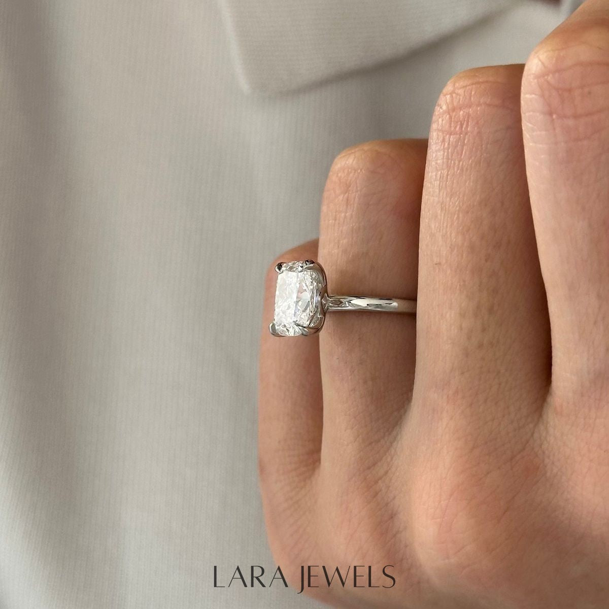 1.0-4.0 CT Elongated Cushion Lab Grown Diamond Solitaire Engagement Ring