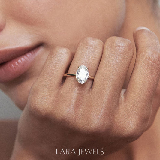 1.0-4.0 CT Oval Lab Grown Diamond Solitaire Engagement Ring