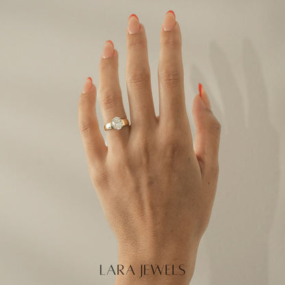 1.0-4.0 CT Oval Lab Grown Diamond Solitaire SIgnet Engagement Ring
