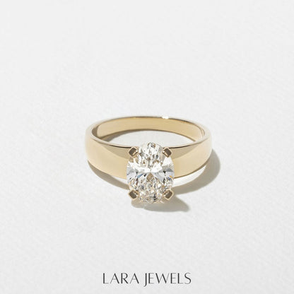 1.0-4.0 CT Oval Lab Grown Diamond Solitaire SIgnet Engagement Ring