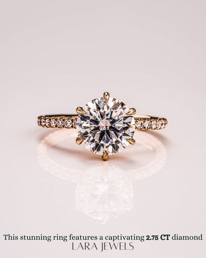 1.0 CT-3.75 CT Round Lab Grown Diamond Hidden Halo Pave Setting Engagement Ring