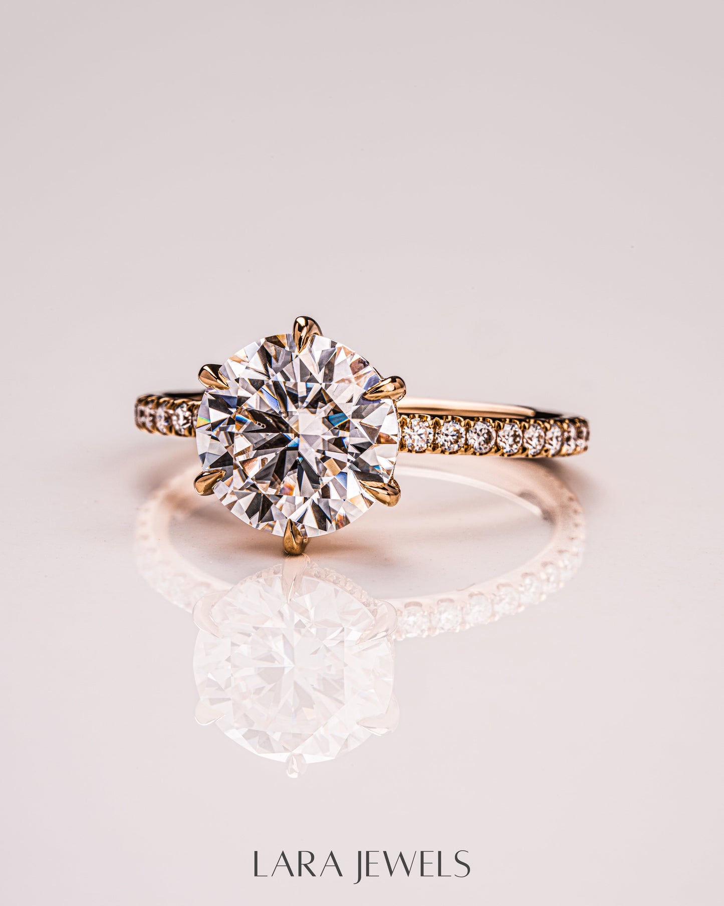 1.0 CT-3.75 CT Round Lab Grown Diamond Hidden Halo Pave Setting Engagement Ring
