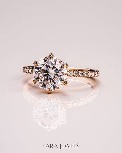1.0 CT-3.75 CT Round Lab Grown Diamond Hidden Halo Pave Setting Engagement Ring