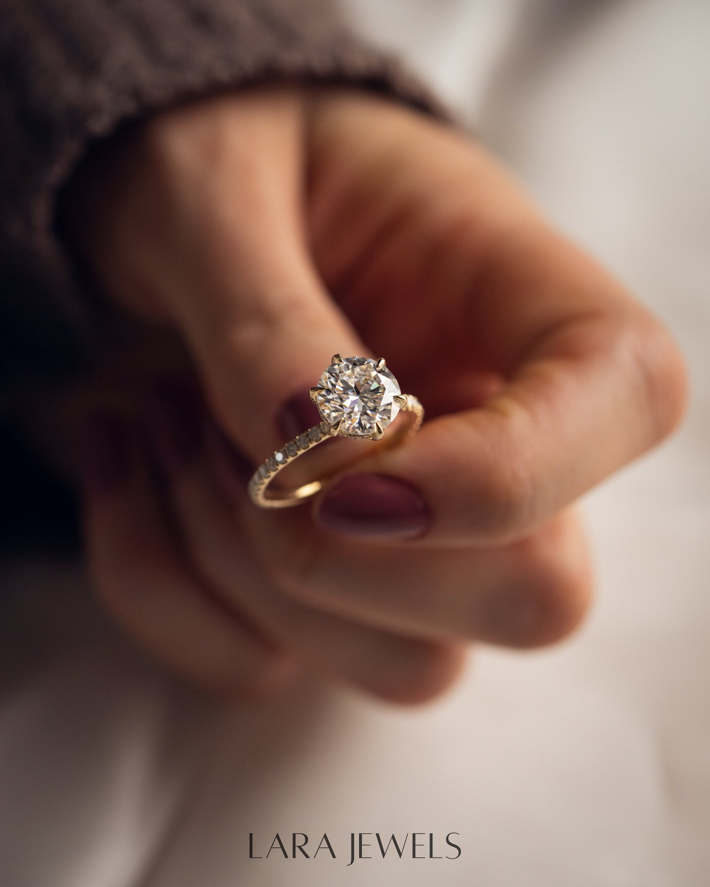 1.0 CT-3.75 CT Round Lab Grown Diamond Hidden Halo Pave Setting Engagement Ring