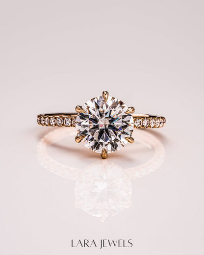 1.0 CT-3.75 CT Round Lab Grown Diamond Hidden Halo Pave Setting Engagement Ring