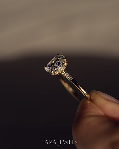 1.15 - 3.15 CT Cushion Lab Grown Diamond Hidden Halo Engagement Ring