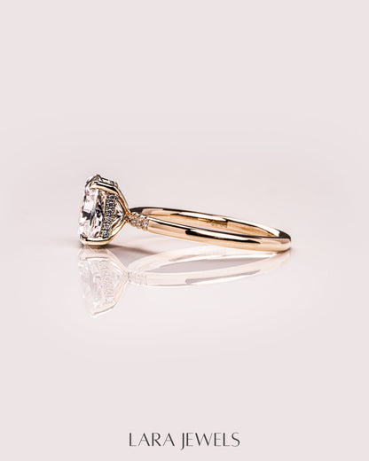 1.15 - 3.15 CT Cushion Lab Grown Diamond Hidden Halo Engagement Ring