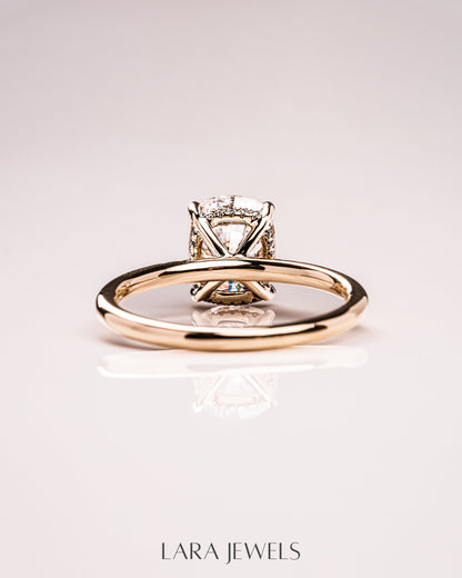 1.15 - 3.15 CT Cushion Lab Grown Diamond Hidden Halo Engagement Ring