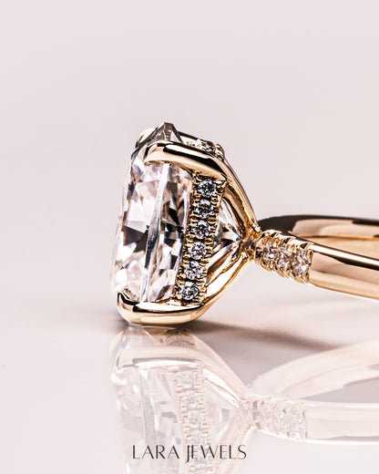 1.15 - 3.15 CT Cushion Lab Grown Diamond Hidden Halo Engagement Ring