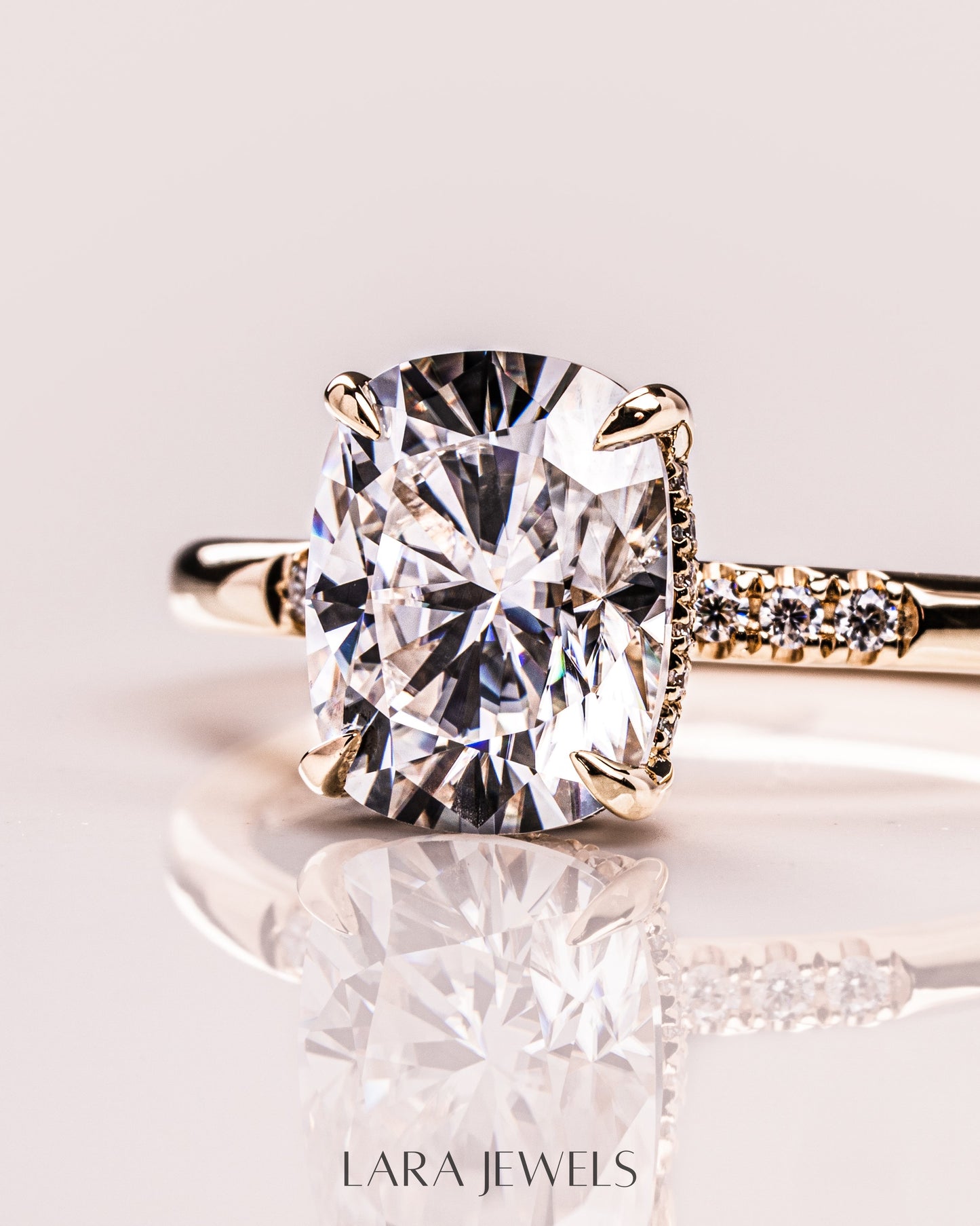 1.15 - 3.15 CT Cushion Lab Grown Diamond Hidden Halo Engagement Ring