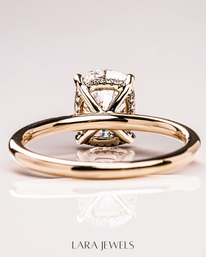 1.15 - 3.15 CT Cushion Lab Grown Diamond Hidden Halo Engagement Ring