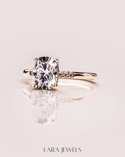 1.15 - 3.15 CT Cushion Lab Grown Diamond Hidden Halo Engagement Ring