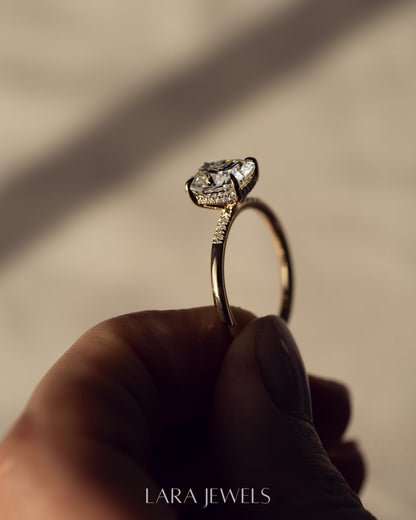 1.15 - 3.15 CT Cushion Lab Grown Diamond Hidden Halo Engagement Ring