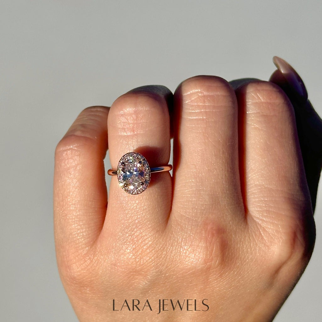1.25-3.25 CT Oval Lab Grown Diamond Halo Engagement Ring