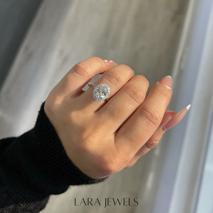 1.25-3.25 CT Oval Lab Grown Diamond Halo Engagement Ring