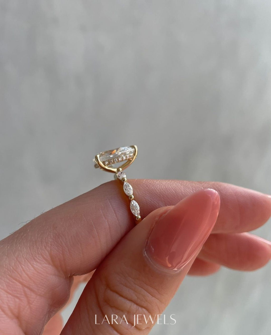 1.30 CT-3.30 CT Pear Lab Grown Diamond Hidden Halo Pave Setting Engagement Ring