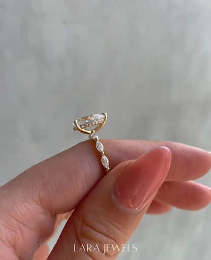 1.30 CT-3.30 CT Pear Lab Grown Diamond Hidden Halo Pave Setting Engagement Ring