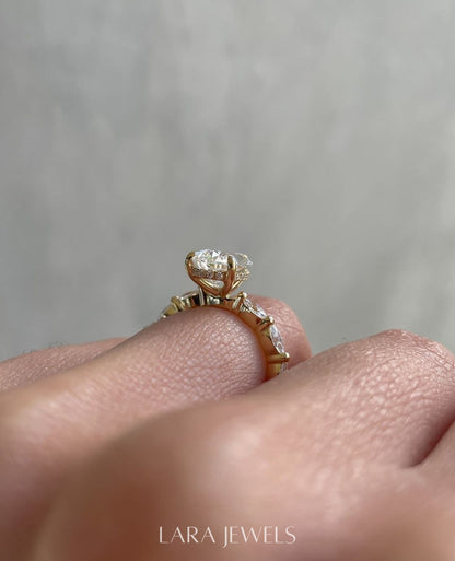 1.30 CT-3.30 CT Pear Lab Grown Diamond Hidden Halo Pave Setting Engagement Ring