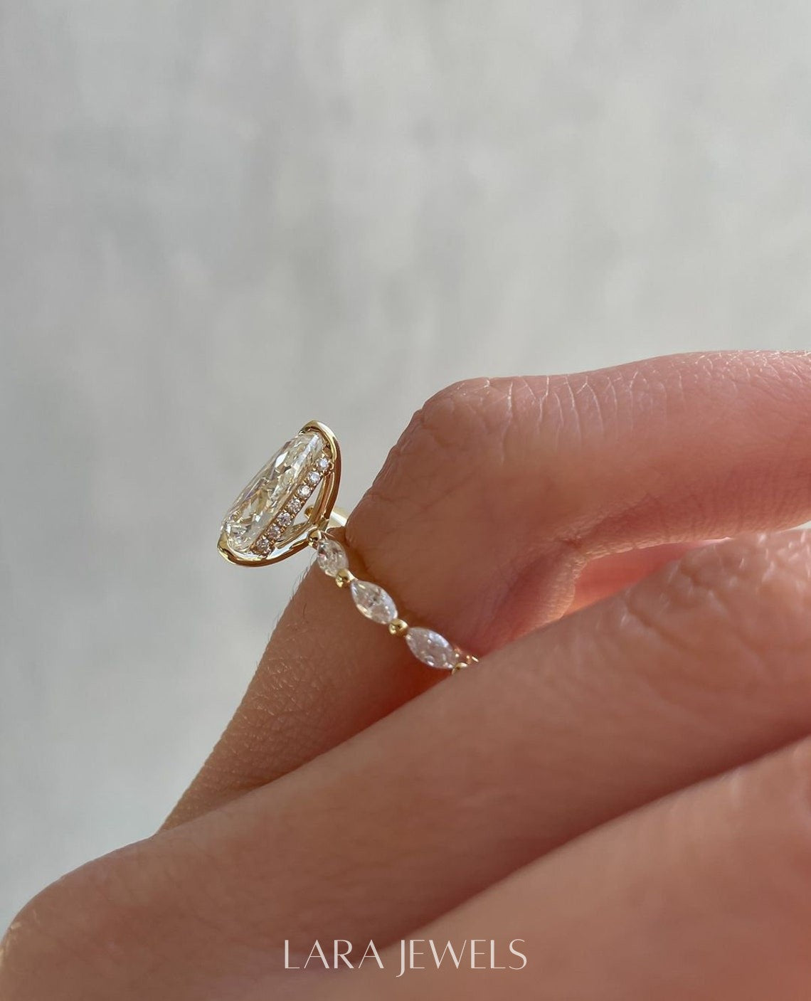 1.30 CT-3.30 CT Pear Lab Grown Diamond Hidden Halo Pave Setting Engagement Ring
