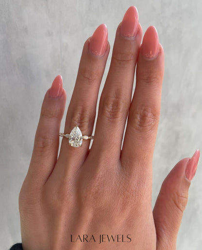 1.30 CT-3.30 CT Pear Lab Grown Diamond Hidden Halo Pave Setting Engagement Ring