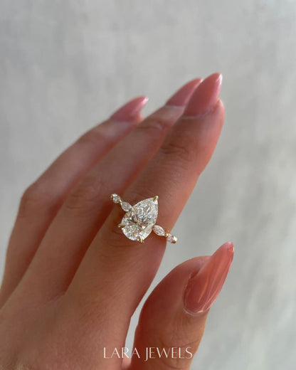 1.30 CT-3.30 CT Pear Lab Grown Diamond Hidden Halo Pave Setting Engagement Ring
