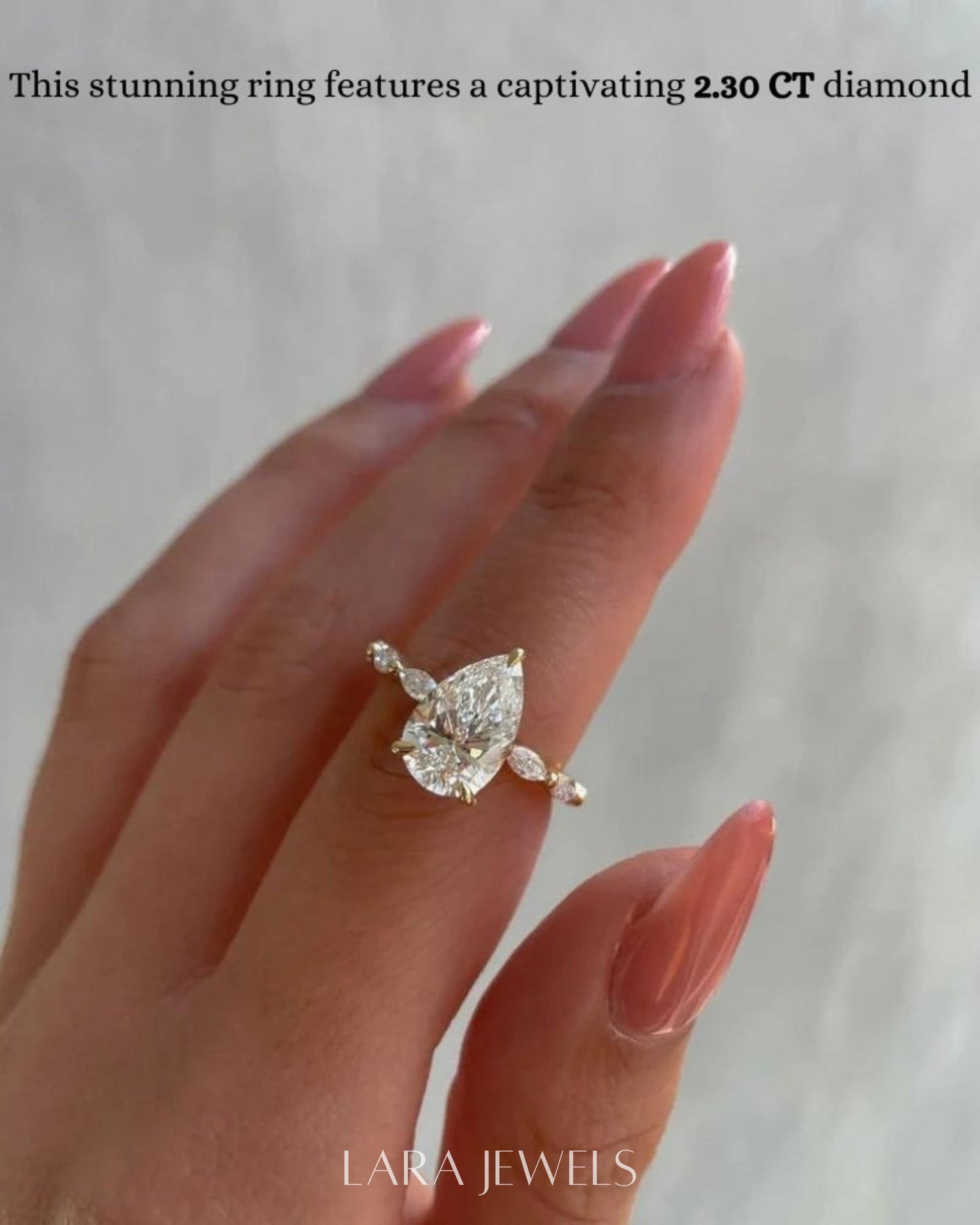 1.30 CT-3.30 CT Pear Lab Grown Diamond Hidden Halo Pave Setting Engagement Ring