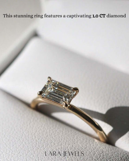 1.0- 3.50 CT East West Emerald Lab Grown Diamond Solitaire Engagement Ring
