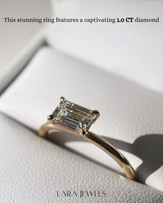 1.0- 3.50 CT East West Emerald Lab Grown Diamond Solitaire Engagement Ring