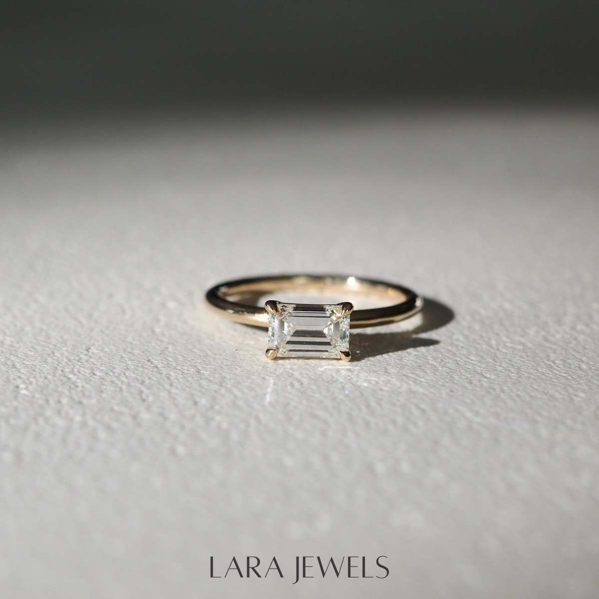 1.0- 3.50 CT East West Emerald Lab Grown Diamond Solitaire Engagement Ring
