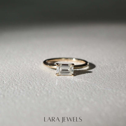 1.0- 3.50 CT East West Emerald Lab Grown Diamond Solitaire Engagement Ring