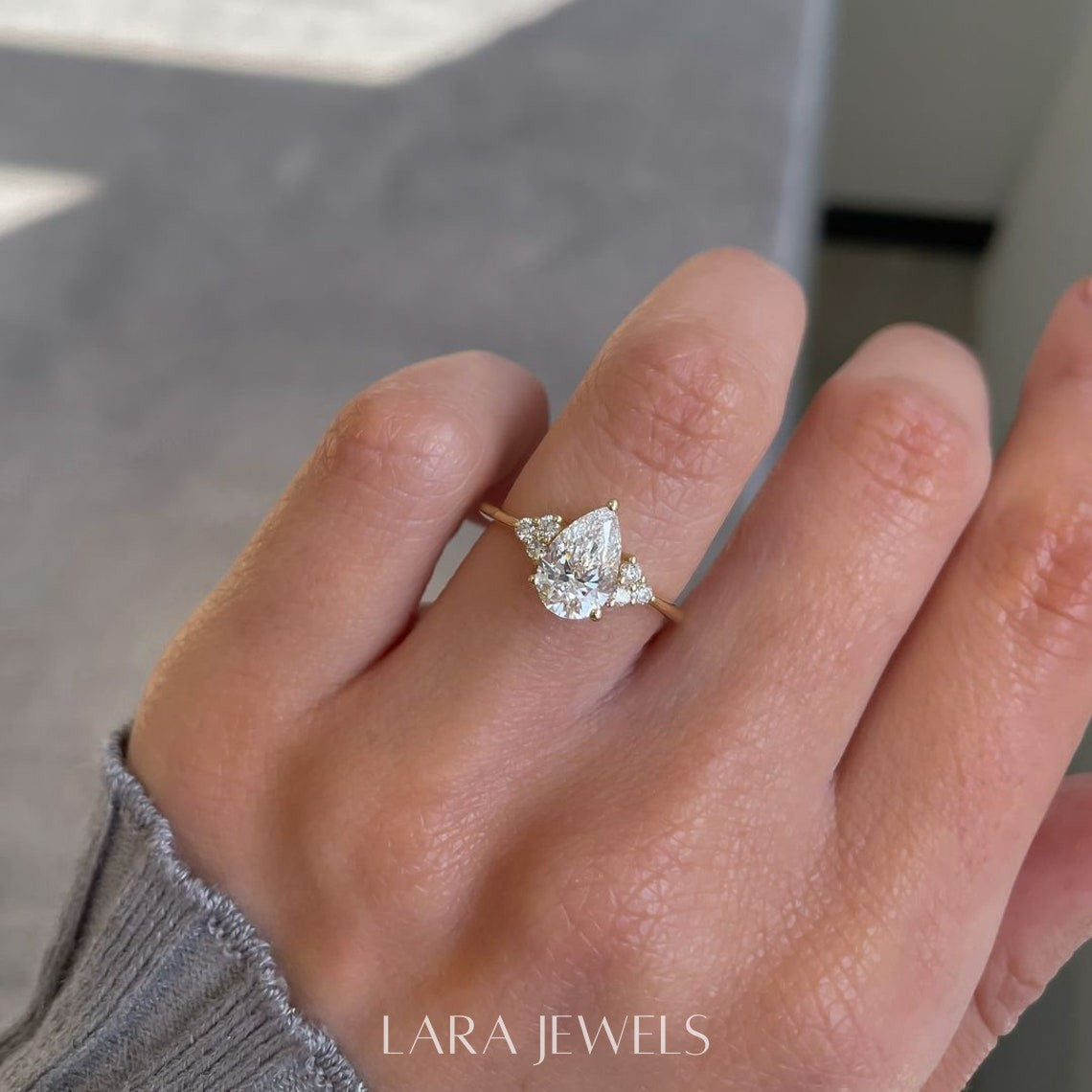 1.50-3.50  CT Pear Lab Grown Diamond Cluster Engagement Ring