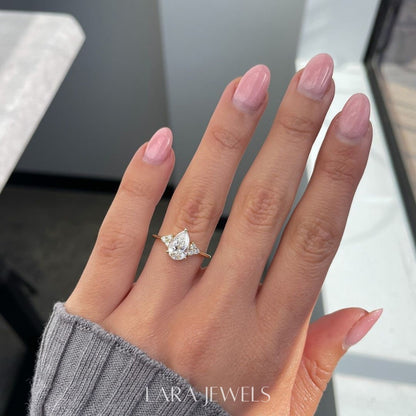 1.50-3.50  CT Pear Lab Grown Diamond Cluster Engagement Ring
