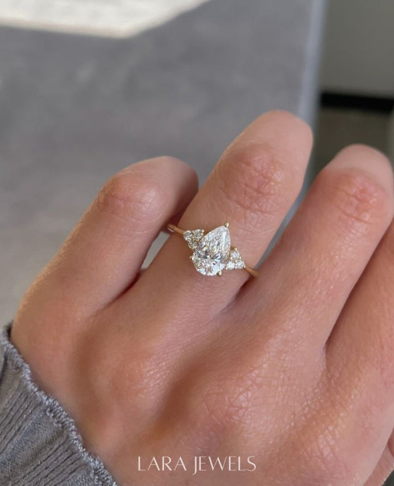 1.50-3.50  CT Pear Lab Grown Diamond Cluster Engagement Ring
