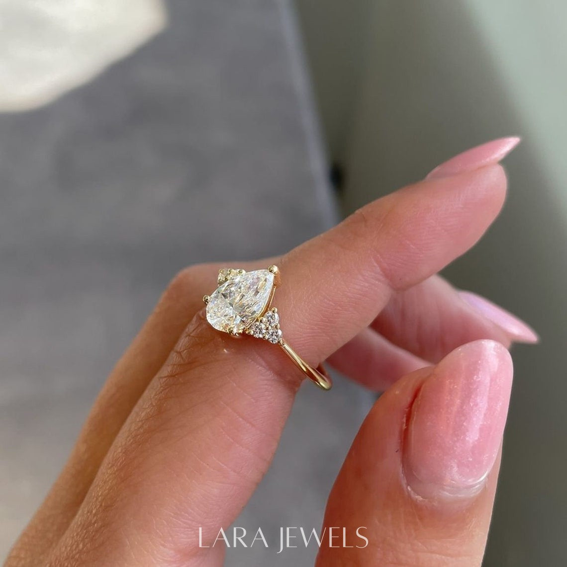 1.50-3.50  CT Pear Lab Grown Diamond Cluster Engagement Ring
