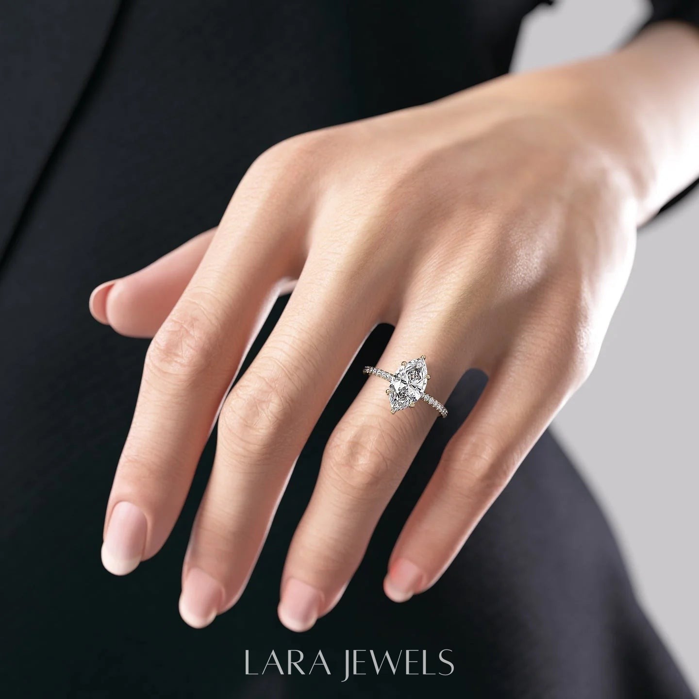 2.0 - 4.0 Carats Marquise shaped Lab Grown Diamond Hidden Halo & Pave Style Engagement Ring