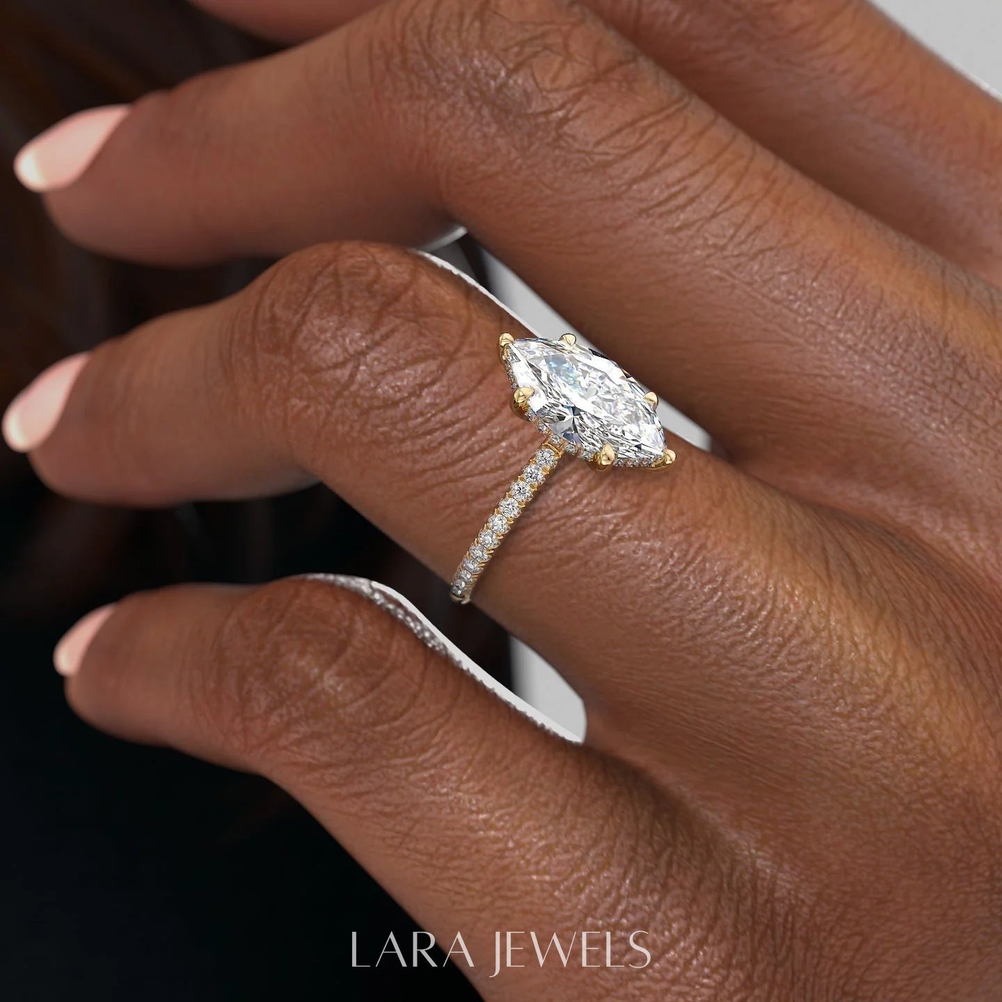 2.0 - 4.0 Carats Marquise shaped Lab Grown Diamond Hidden Halo & Pave Style Engagement Ring