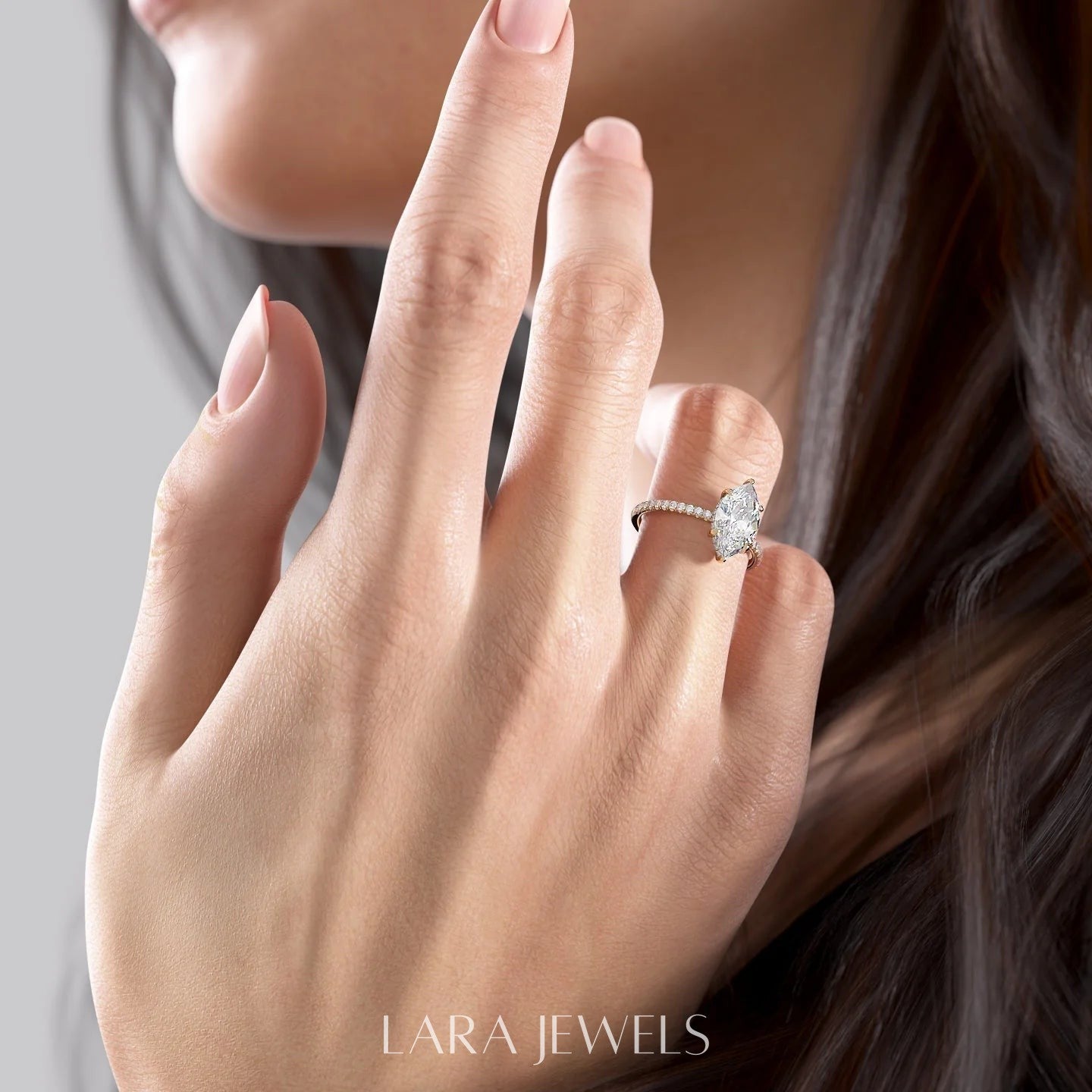 2.0 - 4.0 Carats Marquise shaped Lab Grown Diamond Hidden Halo & Pave Style Engagement Ring