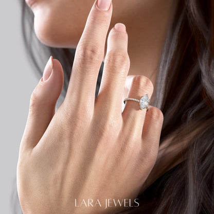2.0 - 4.0 Carats Marquise shaped Lab Grown Diamond Hidden Halo & Pave Style Engagement Ring