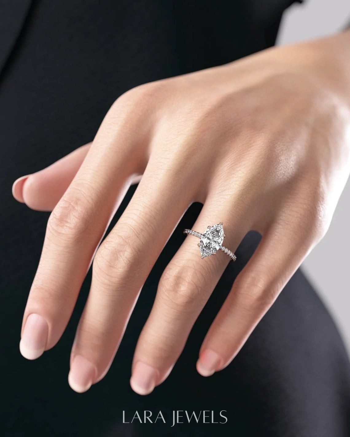 2.0 - 4.0 Carats Marquise shaped Lab Grown Diamond Hidden Halo & Pave Style Engagement Ring