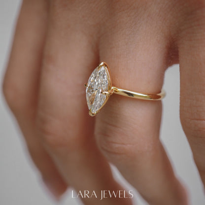 1.0-4.0 Carats Marquise Shaped Lab Grown  Diamond Solitaire Style Engagement Ring