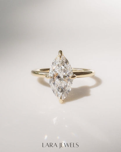 1.0-4.0 Carats Marquise Shaped Lab Grown  Diamond Solitaire Style Engagement Ring