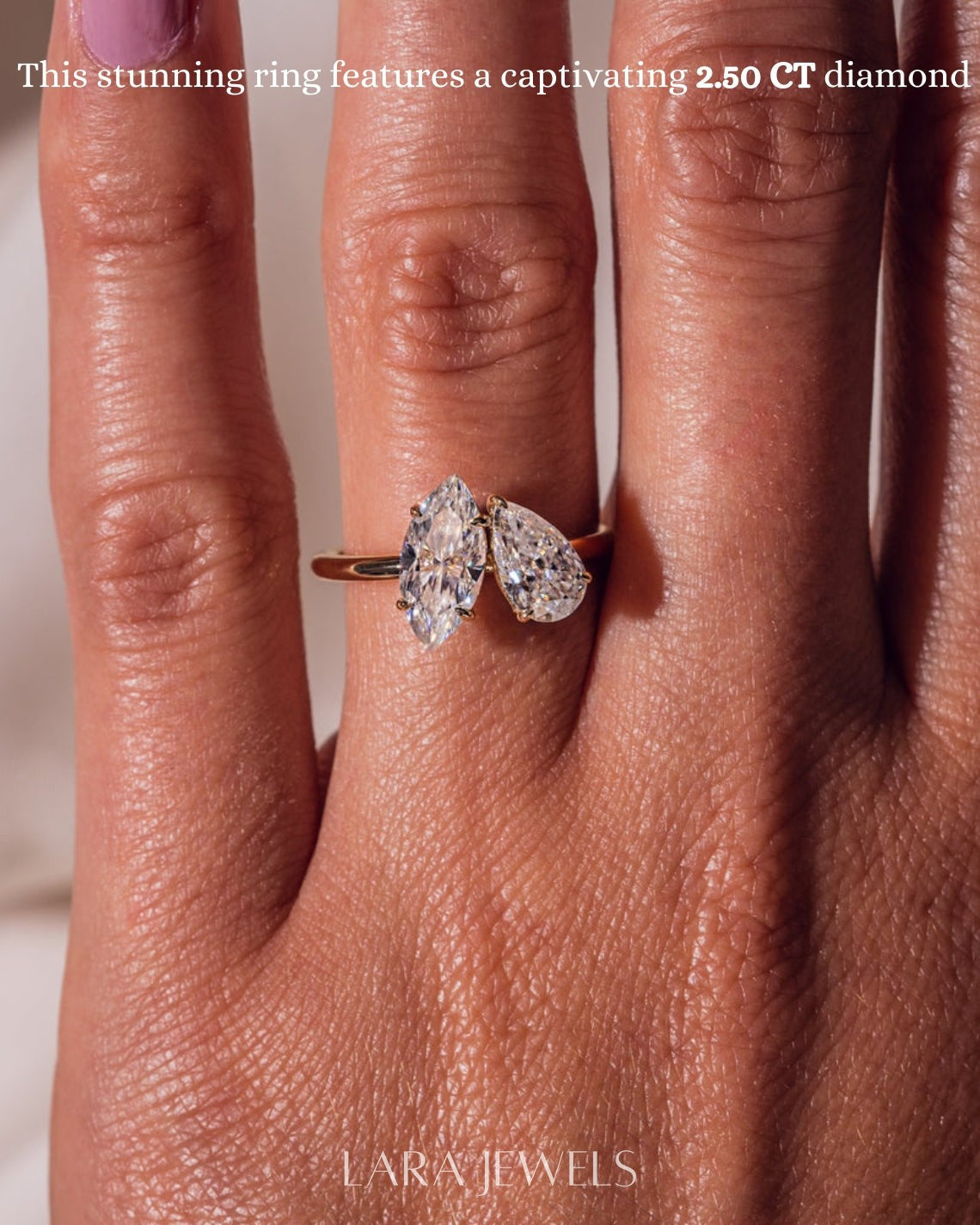 2.54 TCW Marquise & Pear E/VS2 Lab Grown Diamond Two Stone Engagement Ring