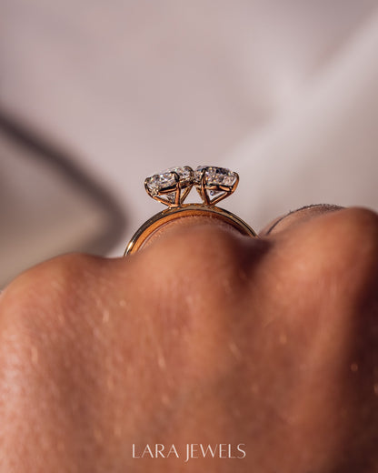2.54 TCW Marquise & Pear E/VS2 Lab Grown Diamond Two Stone Engagement Ring