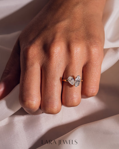 2.54 TCW Marquise & Pear E/VS2 Lab Grown Diamond Two Stone Engagement Ring