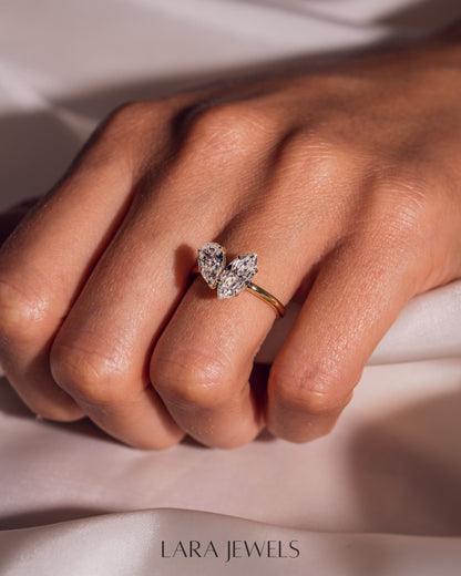 2.54 TCW Marquise & Pear E/VS2 Lab Grown Diamond Two Stone Engagement Ring
