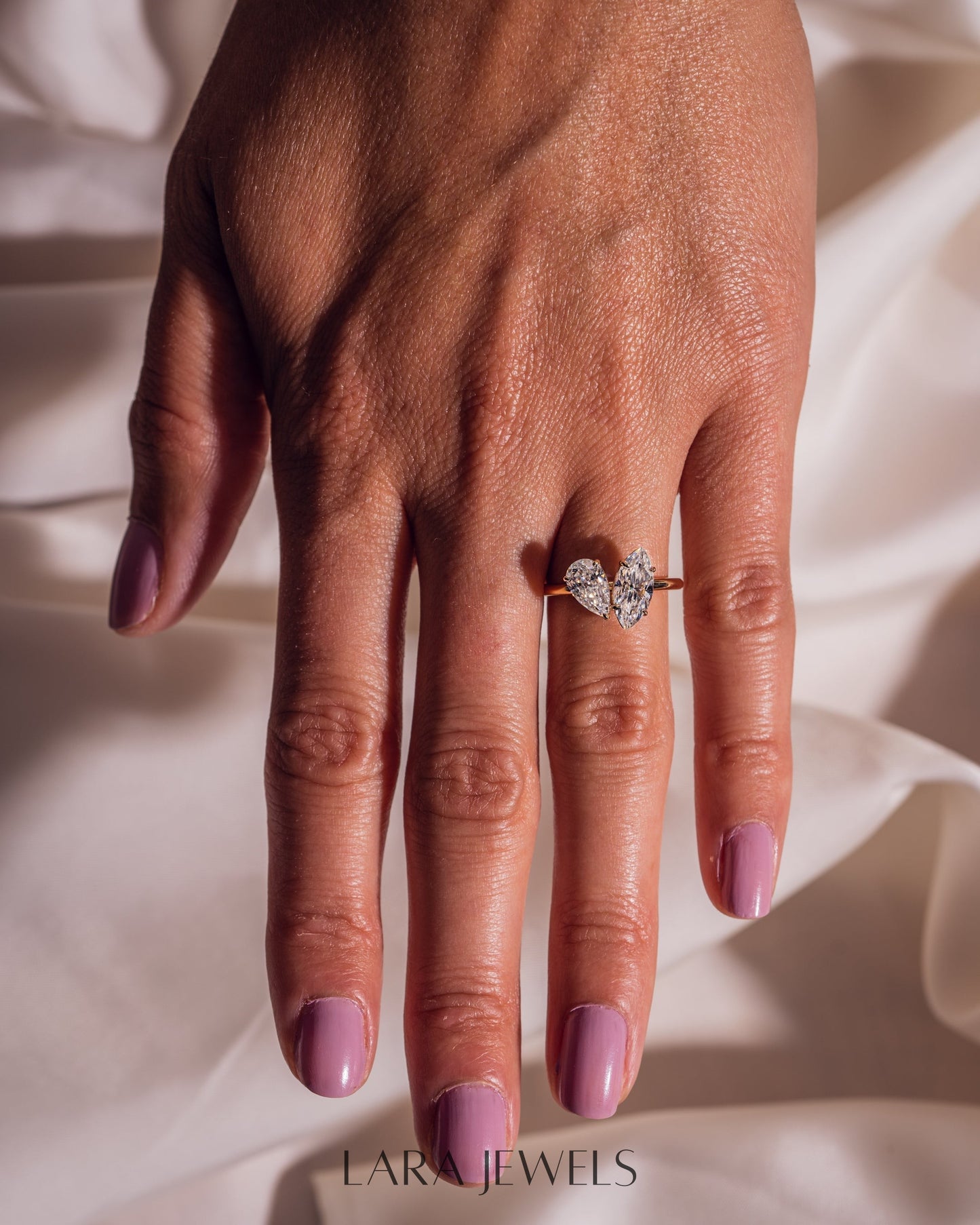 2.54 TCW Marquise & Pear E/VS2 Lab Grown Diamond Two Stone Engagement Ring