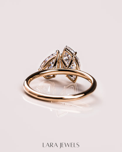 2.54 TCW Marquise & Pear E/VS2 Lab Grown Diamond Two Stone Engagement Ring