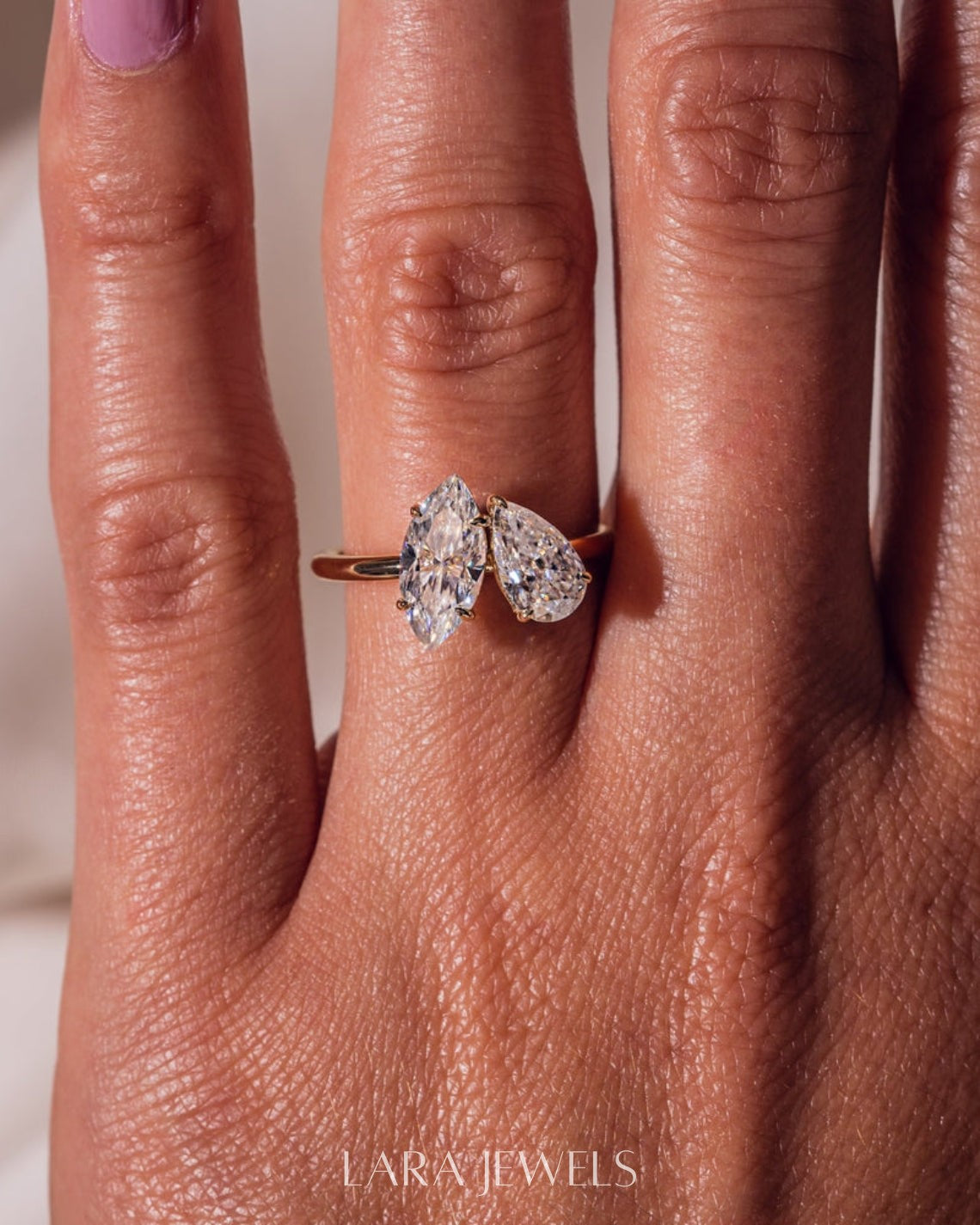 2.54 TCW Marquise & Pear E/VS2 Lab Grown Diamond Two Stone Engagement Ring