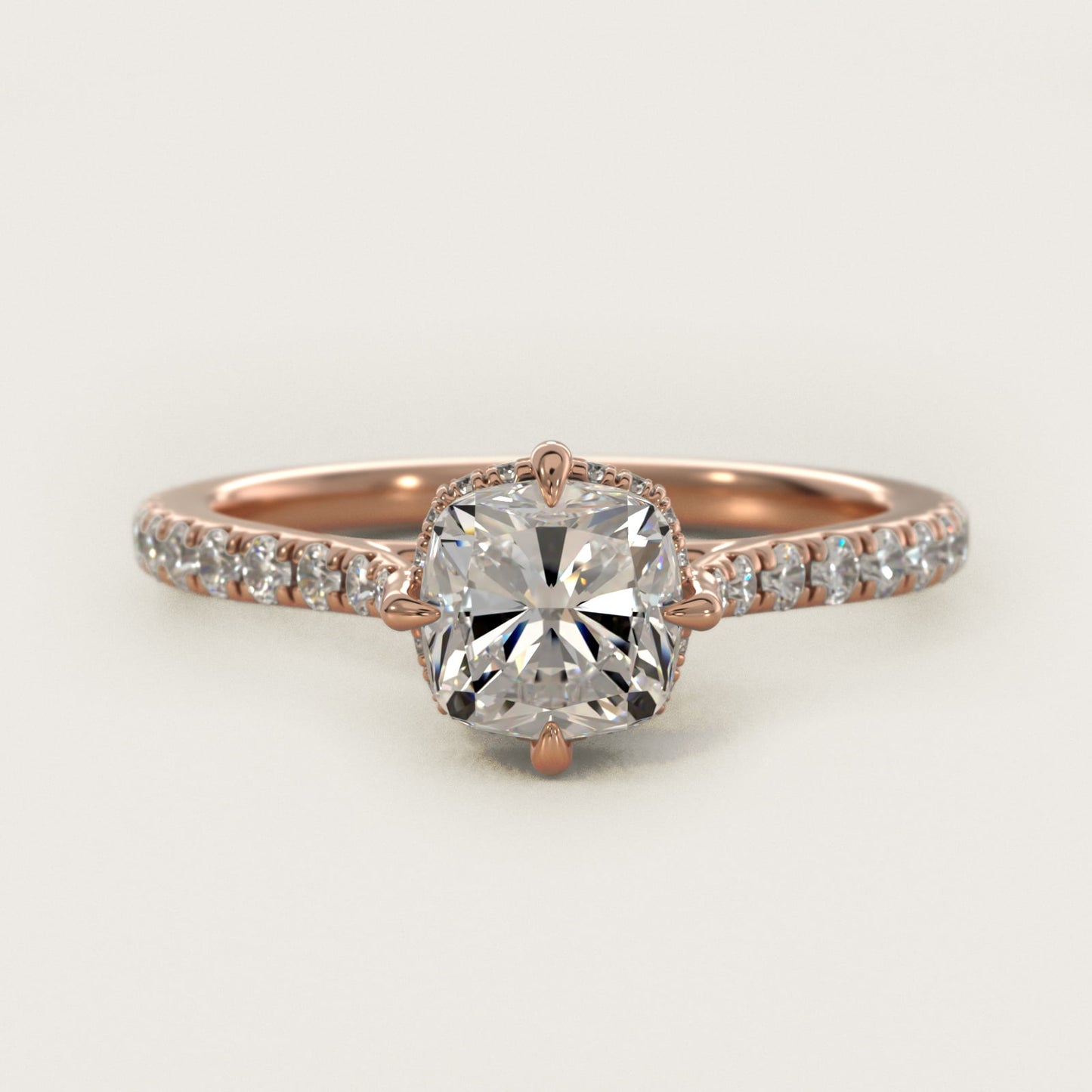 Cathedral PavŽ Crown Diamond Engagement Ring In 18k Rose Gold By James Allen - Cushion Center